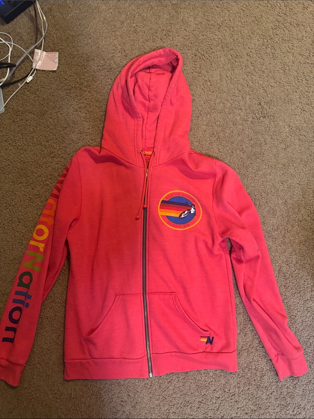 Aviator Nation woman’s red zip up hoodie